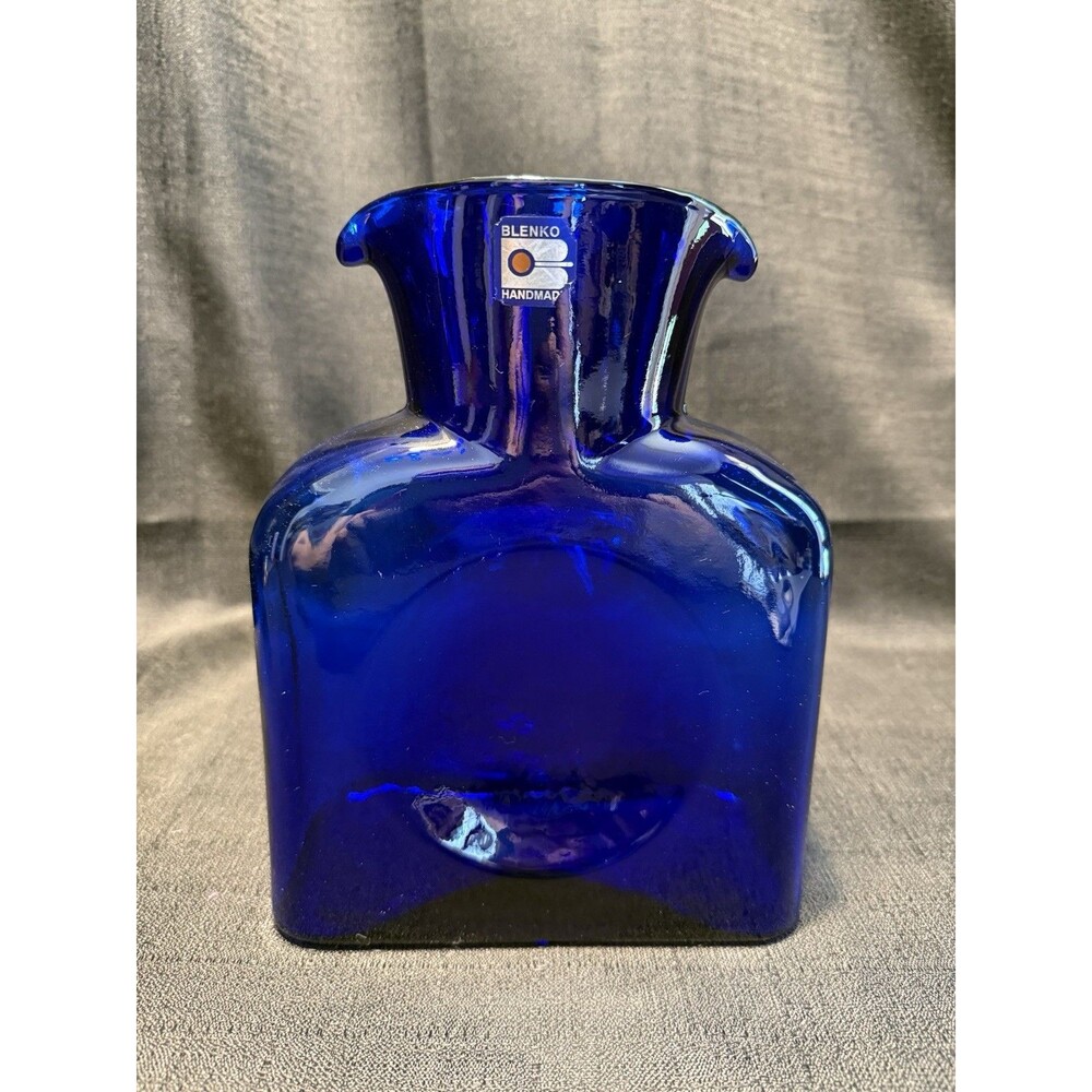 Vintage Blenko Glass 384 Cobalt Blue Double Spout Water Pitcher Carafe